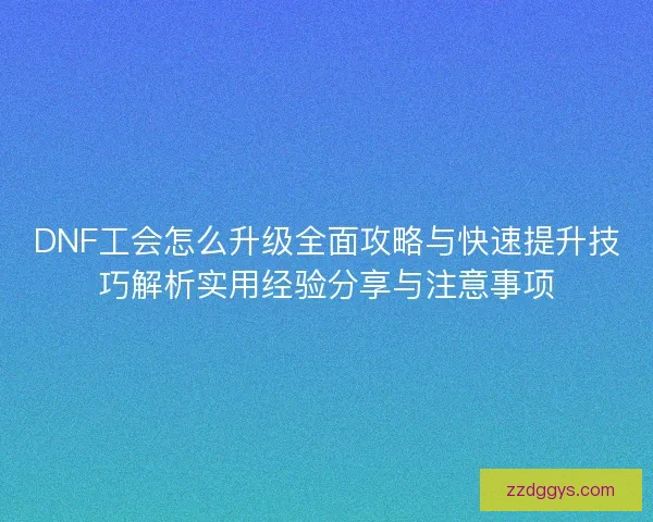 DNF工会怎么升级全面攻略与快速提升技巧解析实用经验分享与注意事项